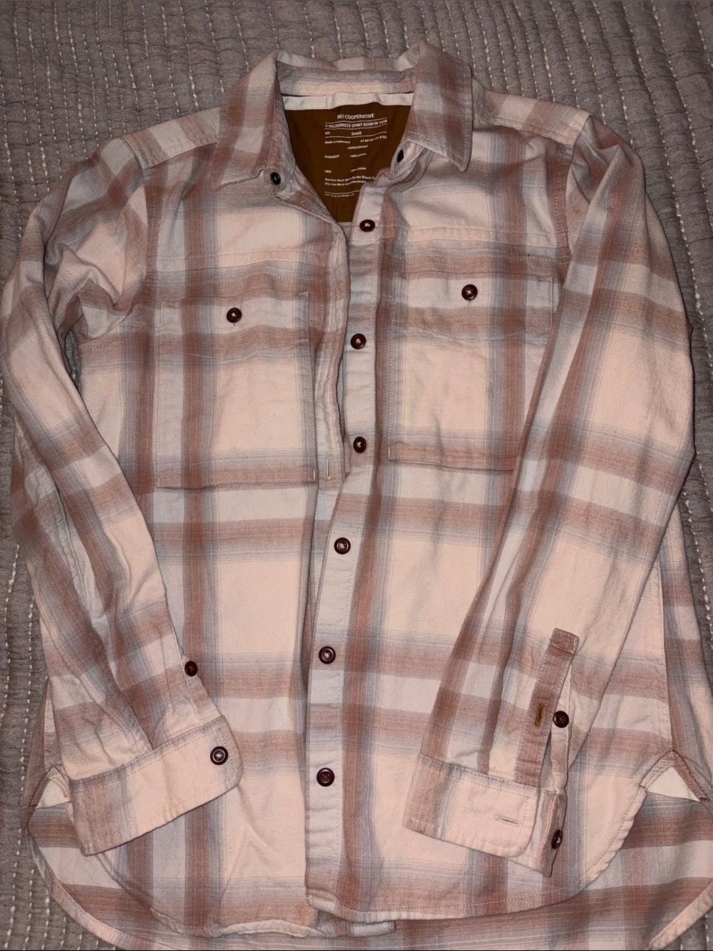 REI Women's Cream and Brown Plaid Button-Down Shirt